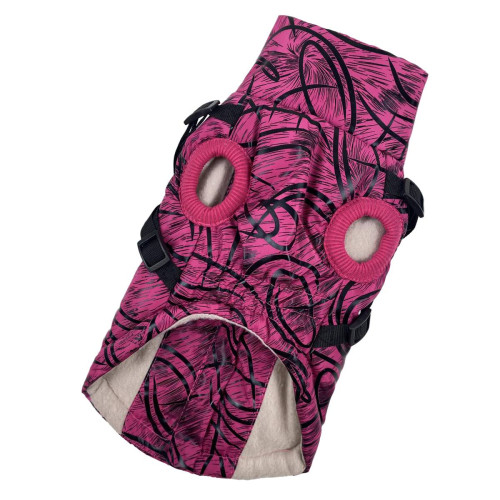 Жилет для собак з шлеей візерунки малиновий GS-22