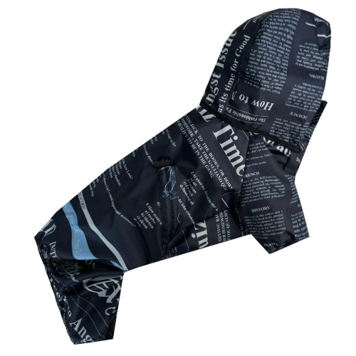 Дождевик для собак газета тёмно-синего цвета M-114