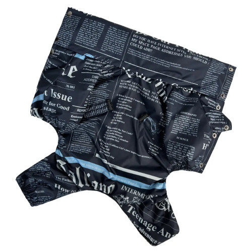 Дождевик для собак газета тёмно-синего цвета M-114