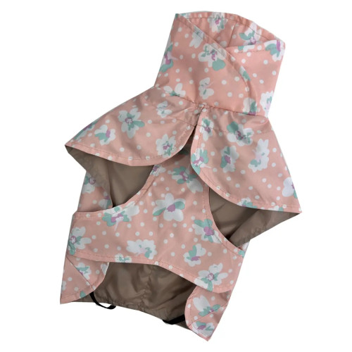 Дождевик-плащ для собак «Цветочки персик» M-120