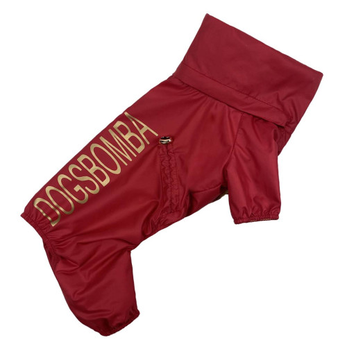 Дождевик для собак со скрытым капюшоном красного цвета M-79