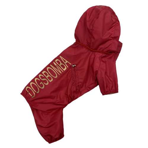 Дождевик для собак со скрытым капюшоном красного цвета M-79