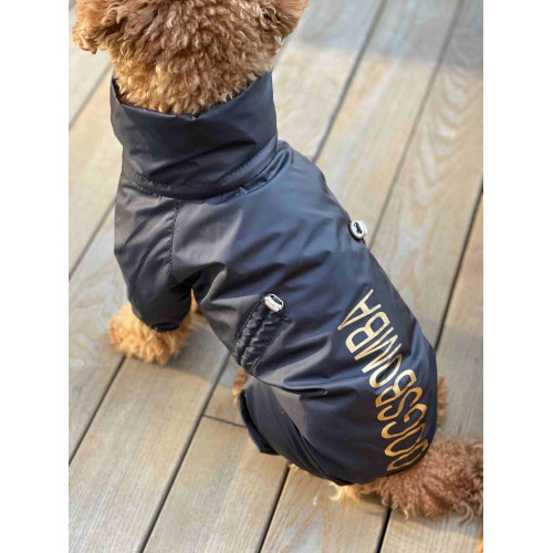 Дощовик для собак із прихованим капюшоном чорного кольору M-80