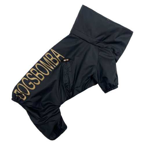 Дощовик для собак із прихованим капюшоном чорного кольору M-80