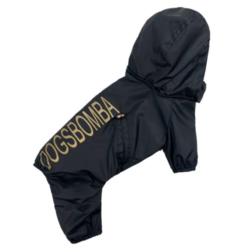 Дощовик для собак із прихованим капюшоном чорного кольору M-80