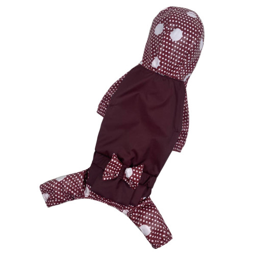 Дождевик для собаки девочки в цветочный горошек марсала MD-5