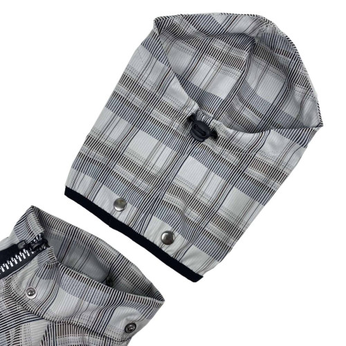 Дощовик для собак на флісі картатий сірого кольору MF-24 зі знімним капюшоном