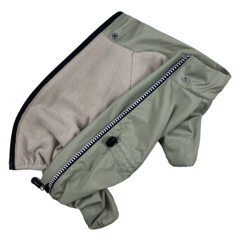 Дождевик для собак на флисе оливкового цвета MF-25 со съемным капюшоном