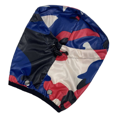 Дождевик для собак на флисе милитари красно-синий MF-26 со съемным капюшоном