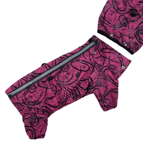 Дощовик для собак на флісі візерунки малиновий MF-28 зі знімним капюшоном