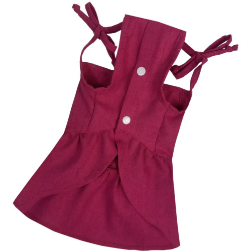 Сарафан для собак P-41 льняной малинового цвета