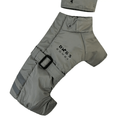 Зимовий комбінезон для собак з поясом сірого кольору R-44