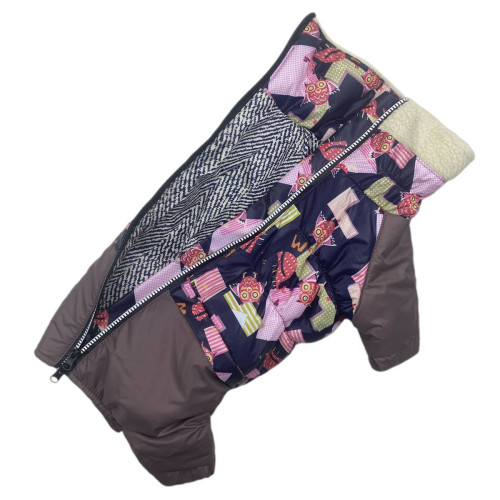 Зимний комбинезон для таксы и корги RT-19 с рисунком совы (унисекс)