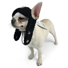 Шапка для собак Авіатор тедді чорного кольору S-82