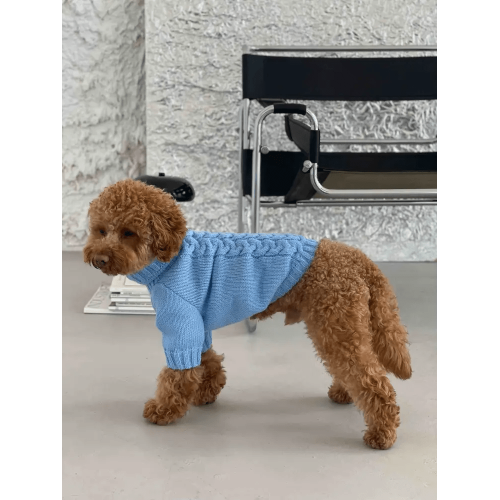 Вязаный свитер Dogs Bomba Y-284 Косичка голубого цвета