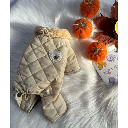 Теплый зимний комбинезон для мелких пород собак в цветах хаки и крем-брюле