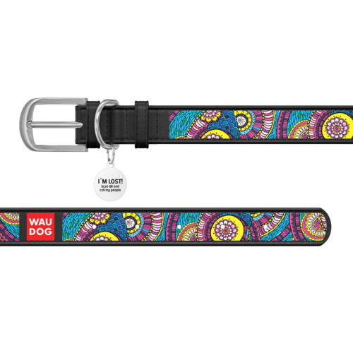 Нашийник WAUDOG Design з малюнком “Казка”, чорна преміум шкіра, металева пряжка