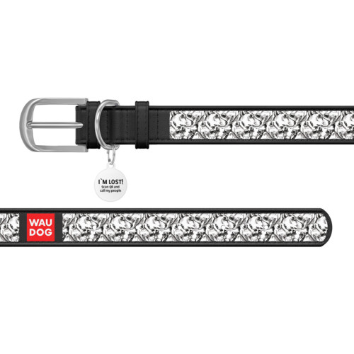 Нашийник WAUDOG Design з малюнком “Вірність”, чорна преміум шкіра, металева пряжка