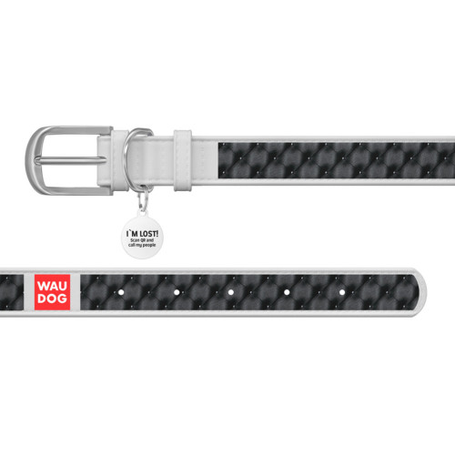 Ошейник WAUDOG Design с рисунком "Капитоне", белая премиум кожа, металлическая пряжка