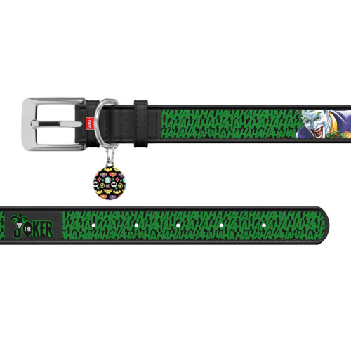 Ошейник для собак кожаный WAUDOG Design чёрного цвета, рисунок "Джокер"