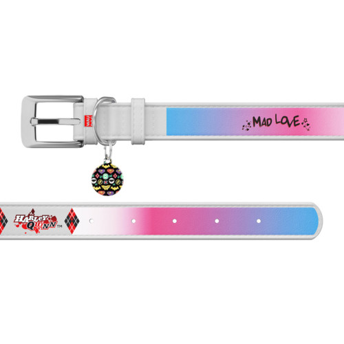 Ошейник для собак кожаный WAUDOG Design белого цвета, рисунок "Харли Квинн"