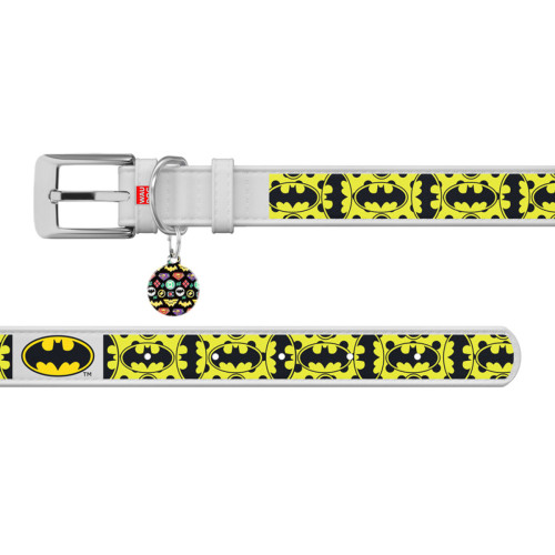 Ошейник для собак кожаный WAUDOG Design белого цвета, рисунок "Бэтмен 4"