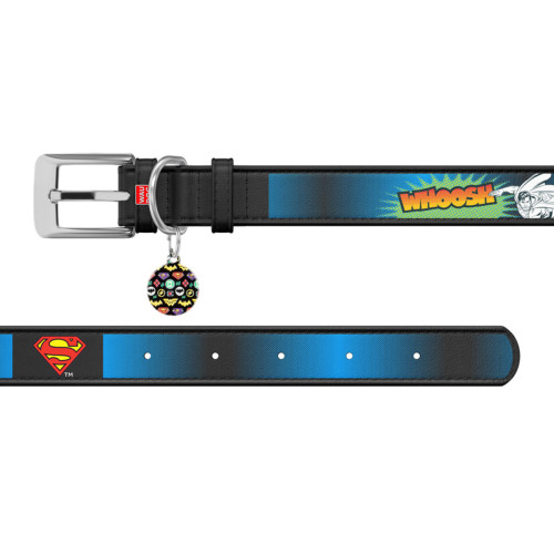 Ошейник для собак кожаный WAUDOG Design чёрного цвета, рисунок "Супермен 2"