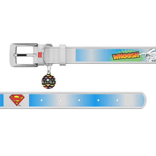 Ошейник для собак кожаный WAUDOG Design белого цвета, рисунок "Супермен 2"