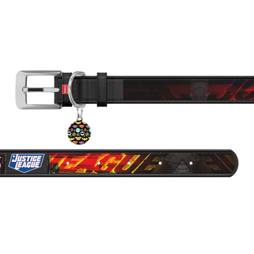 Ошейник для собак кожаный WAUDOG Design чёрного цвета, рисунок "Лига Справедливости"