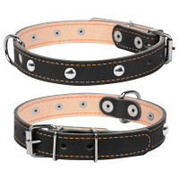 Ошейник для собак "CoLLaR" двойной кожаный чёрного цвета с украшениями