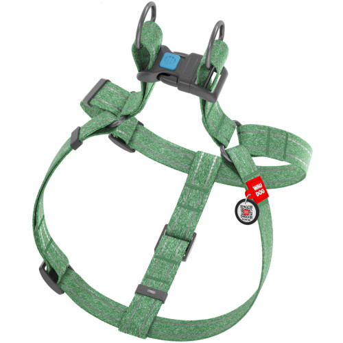 Шлея для собак из восстановленного хлопка WAUDOG Re-cotton зеленая с QR-паспортом