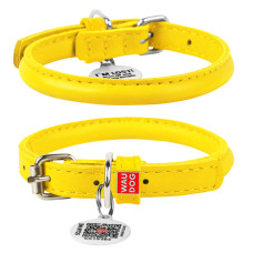 Ошейник для собак кожаный "WAUDOG Glamour" круглый жёлтого цвета с QR паспортом