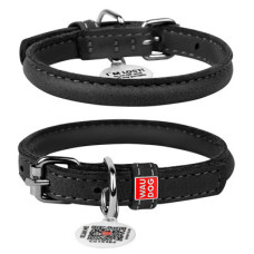 Нашийник для собак WAUDOG Soft шкіряний з QR паспортом, круглий, чорний