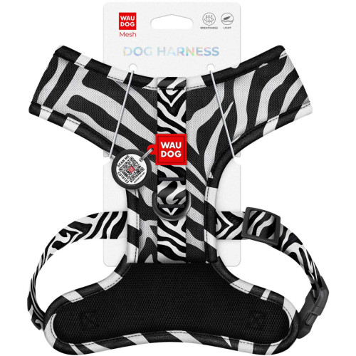 Шлея для собак дихаюча WAUDOG Mesh малюнок "Зебра" з QR паспортом