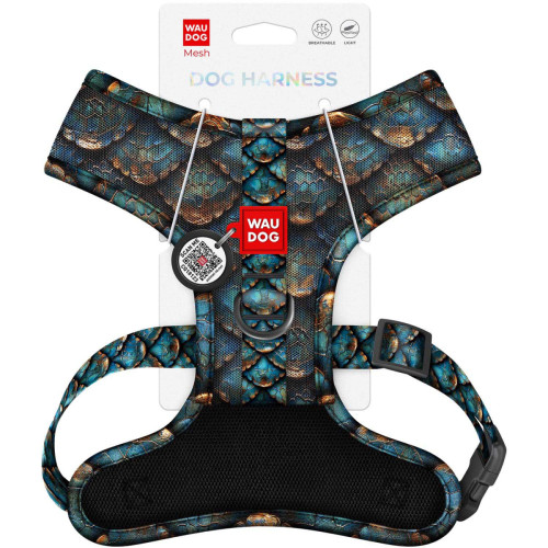 Шлея для собак дихаюча WAUDOG Mesh малюнок "Луска" з QR паспортом