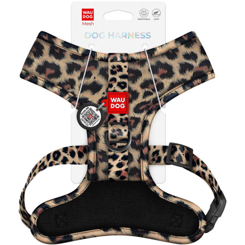 Шлея для собак дихаюча WAUDOG Mesh малюнок "Леопард" з QR паспортом
