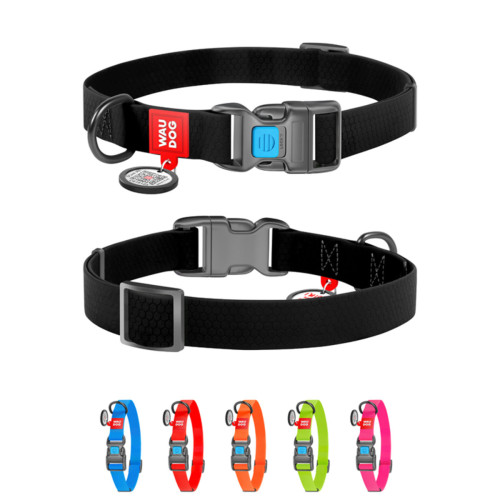 Ошейник для собак WAUDOG Waterproof с пластиковой пряжкой-фастекс черного цвета