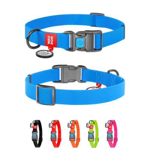 Ошейник для собак WAUDOG Waterproof с пластиковой пряжкой-фастекс голубого цвета