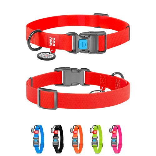 Ошейник для собак WAUDOG Waterproof с пластиковой пряжкой-фастекс красного цвета