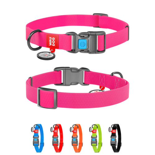 Ошейник для собак WAUDOG Waterproof с пластиковой пряжкой-фастекс розового цвета