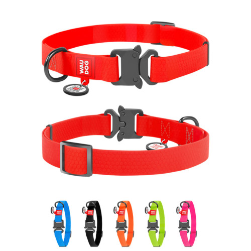 Ошейник для собак водостойкий WAUDOG Waterproof с QR-паспортом красного цвета