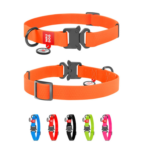 Ошейник для собак водостойкий WAUDOG Waterproof с QR-паспортом оранжевого цвета