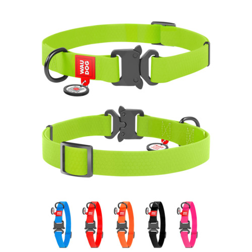 Ошейник для собак водостойкий WAUDOG Waterproof с QR-паспортом салатового цвета