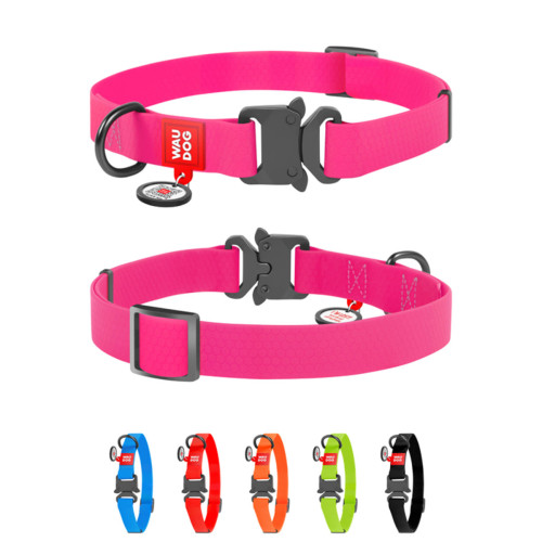 Ошейник для собак водостойкий WAUDOG Waterproof с QR-паспортом розового цвета