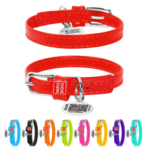 Нашийник для собак "WAUDOG Glamour" шкіряний червоного кольору з QR паспортом