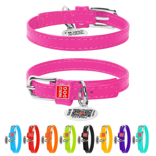 Ошейник для собак "WAUDOG Glamour" кожаный розового цвета с QR паспортом