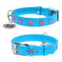 Ошейник для собак WAUDOG Glamour кожаный "Цветы" голубой со стразами и QR паспортом