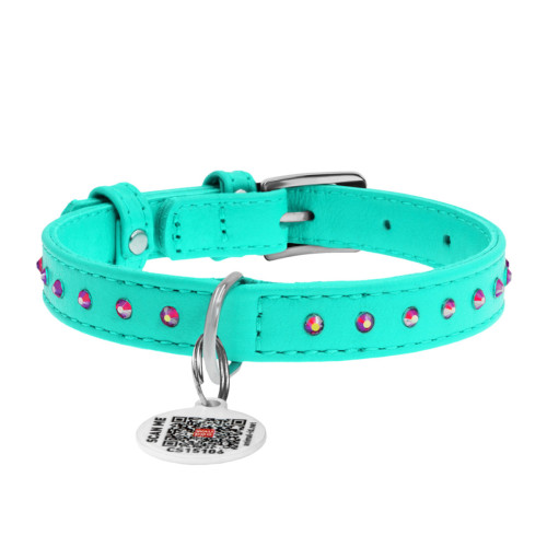 Нашийник для собак шкіряний WAUDOG Glamour зі стразами, ментоловий