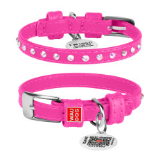 Нашийник для собак WAUDOG Glamour шкіряний рожевий зі стразами та QR паспортом