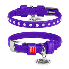 Нашийник для собак WAUDOG Glamour шкіряний фіолетовий зі стразами та QR паспортом
